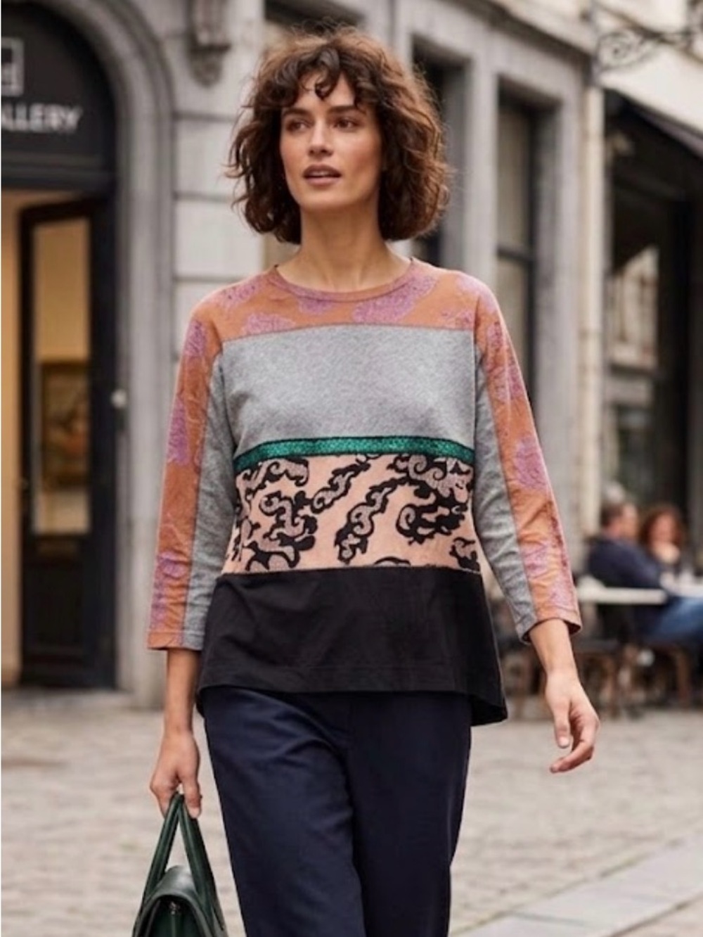 Dries Van Noten Mixed Print Colorblock Top Long Sleeve Paisley Floral Knit Top S